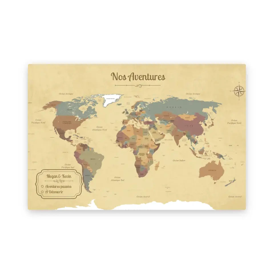 Carte du monde personnalisée - Toile Personnalisée